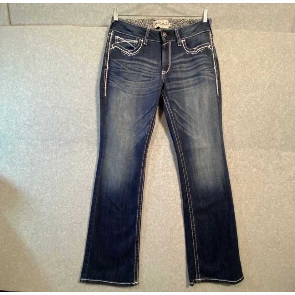 Ariat REAL Denim Boot Cut Jeans Women's 31R Dark Wash Thick Stitch Western EUC